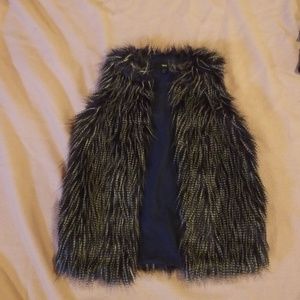 Navy and White Faux Fur Vest